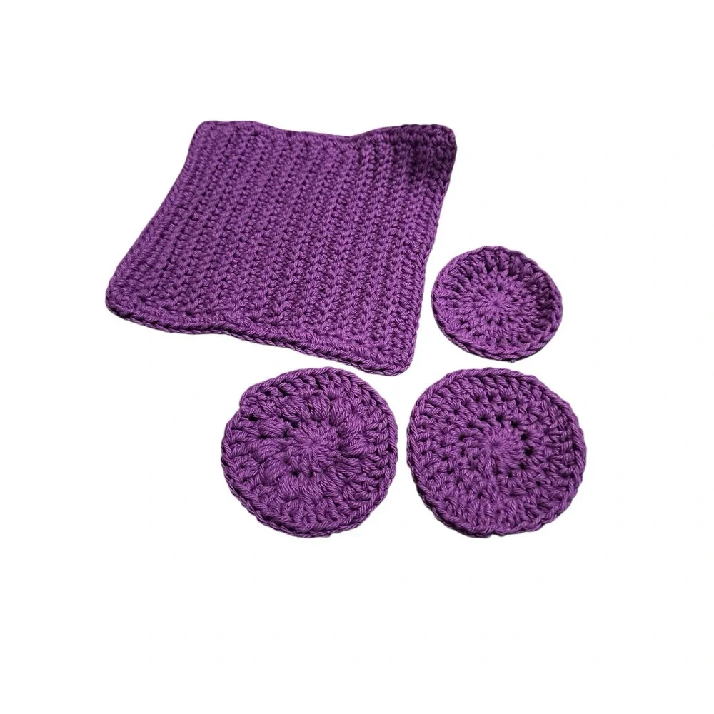 NEW handmade crochet face care‎ cotton wash cloth with 3 cotton pads